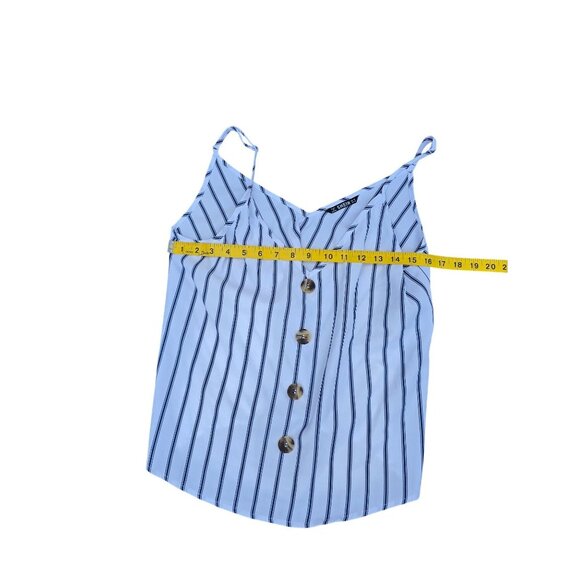 Striped Button-Front Camisole Top With Spaghetti Straps & V-Neckline Size M - Picture 3 of 4